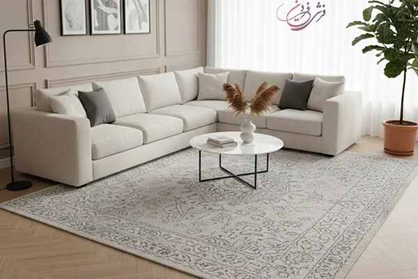 مبل کرم با فرش طوسی